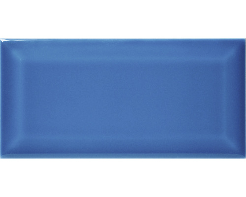 Carrelage à facettes en grès Metro bleu brillant 7.5x15x0.7 cm