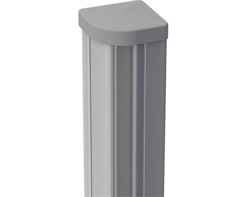 Poteau d'angle GroJa Flex, Lumino variable en angle à sceller dans le béton avec chapeau pour poteau 7 x 7 x 240 cm gris argent