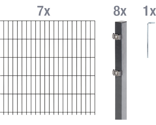 Ensemble de grillage de clôture à double fil ALBERTS 6/5/6 1400 x 140 cm anthracite