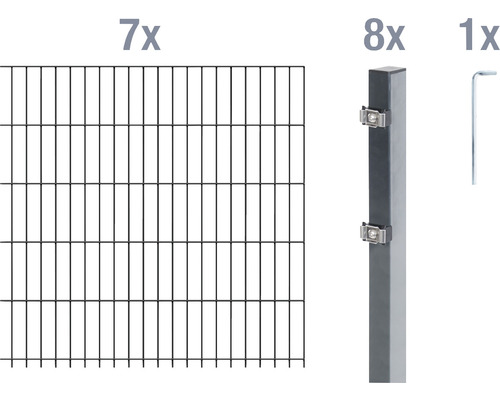 Ensemble de grillage de clôture à double fil ALBERTS 6/5/6 1400 x 160 cm anthracite