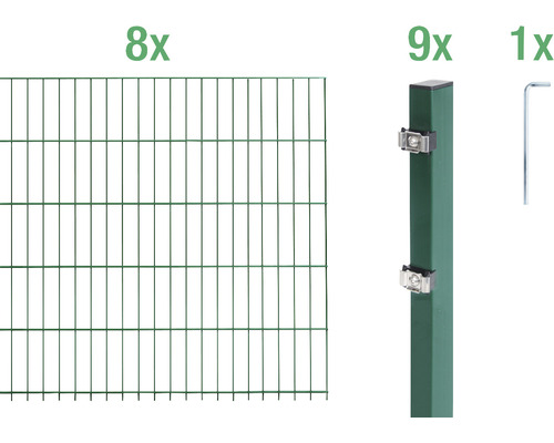 Ensemble de grillage de clôture à double fil ALBERTS 6/5/6 1600 x 140 cm vert