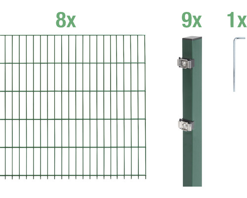 Ensemble de grillage de clôture à double fil ALBERTS 6/5/6 1600 x 160 cm vert