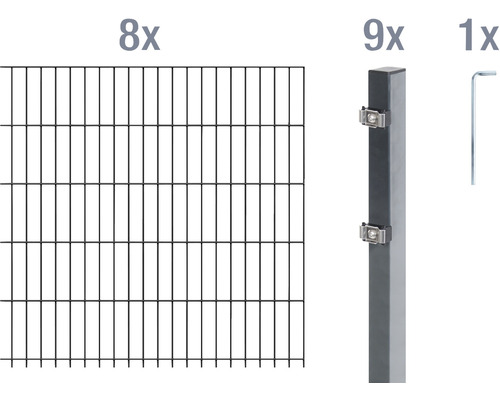 Ensemble de grillage de clôture à double fil ALBERTS 6/5/6 1600 x 140 cm anthracite