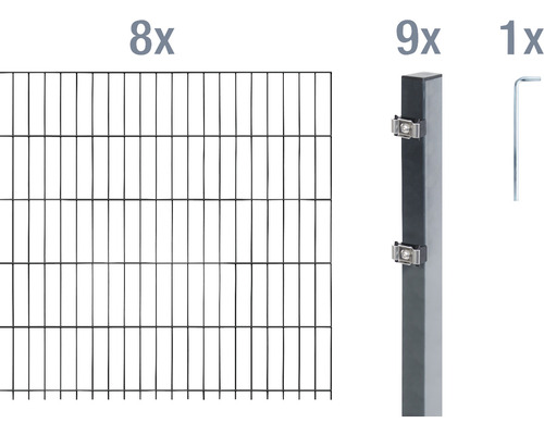 Ensemble de grillage de clôture à double fil ALBERTS 6/5/6 1600 x 160 cm anthracite