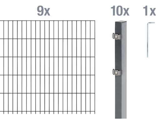 Ensemble de grillage de clôture à double fil ALBERTS 6/5/6 1800 x 140 cm anthracite