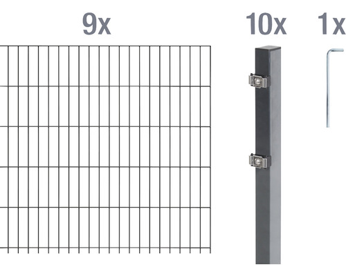 Ensemble de grillage de clôture à double fil ALBERTS 6/5/6 1800 x 160 cm anthracite