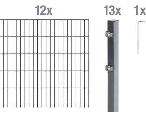 Ensemble de grillage de clôture à double fil ALBERTS 6/5/6 2400 x 140 cm anthracite