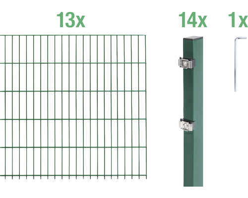 Ensemble de grillage de clôture à double fil ALBERTS 6/5/6 2600 x 140 cm vert