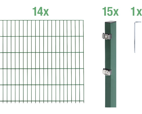 Ensemble de grillage de clôture à double fil ALBERTS 6/5/6 2800 x 140 cm vert Kit de clôture avec éléments de clôture, poteaux et clé