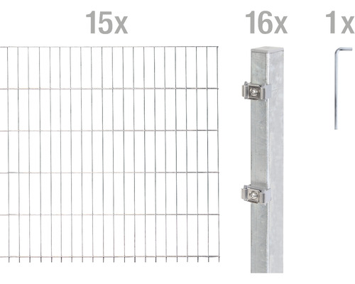 Ensemble de grillage de clôture à double fil ALBERTS 6/5/6 3000 x 140 cm galvanisé à chaud