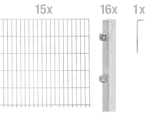 Ensemble de grillage de clôture à double fil ALBERTS 6/5/6 3000 x 160 cm galvanisé à chaud