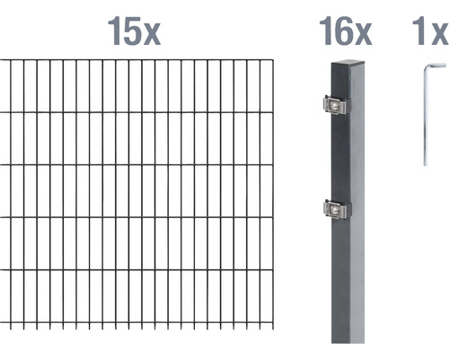 Ensemble de grillage de clôture à double fil ALBERTS 6/5/6 3000 x 140 cm anthracite