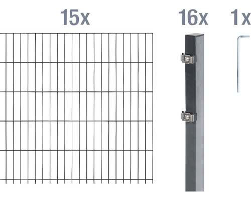 Ensemble de panneaux rigides double fils ALBERTS 6/5/6 3000 x 160 cm anthracite