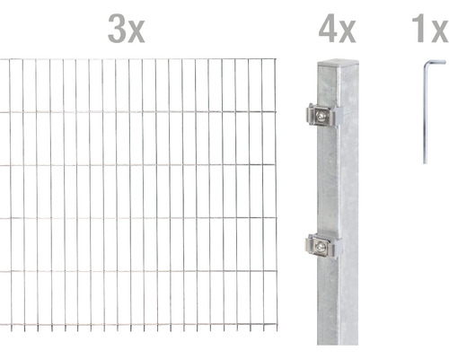 Ensemble de grillage de clôture à double fil ALBERTS 6/5/6 600 x 120 cm galvanisé à chaud