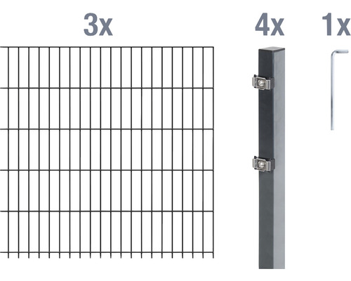 Ensemble de grillage de clôture à double fil ALBERTS 6/5/6 600 x 160 cm anthracite