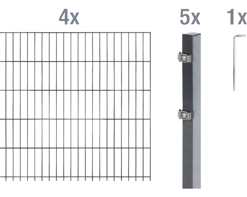 Ensemble de grillage de clôture à double fil ALBERTS 6/5/6 800 x 140 cm anthracite