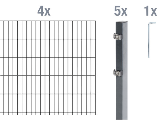 Ensemble de grillage de clôture à double fil ALBERTS 6/5/6 800 x 160 cm anthracite