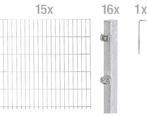 Ensemble de grillage de clôture à double fil ALBERTS 6/5/6 3000 x 100 cm galvanisé à chaud