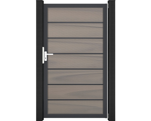 Portillon simple GroJa Flex Grande Premium avec baguettes décoratives tirant universel cadre anthracite sans poteaux 150 x 180 cm bicolore co-extrudé Portillon de jardin avec éléments horizontaux et poignée