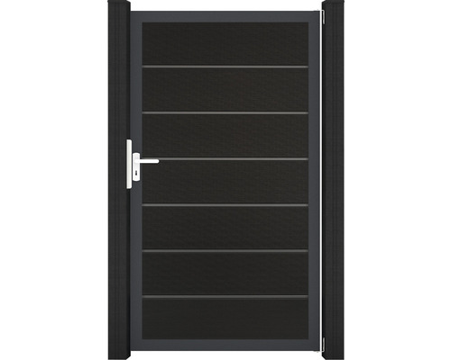 Portillon simple GroJa Flex Grande Premium avec moulures tirant universel prémonté sans poteaux cadre anthracite 100 x 180 cm noir