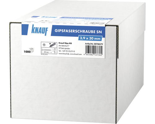 Knauf Gipsfaserschrauben SN 3,9 x 30 mm Pack = 1000 St Karton mit 1000 Stück Gipsfaserschrauben der Grösse 3,9 x 30 Millimeter von Knauf