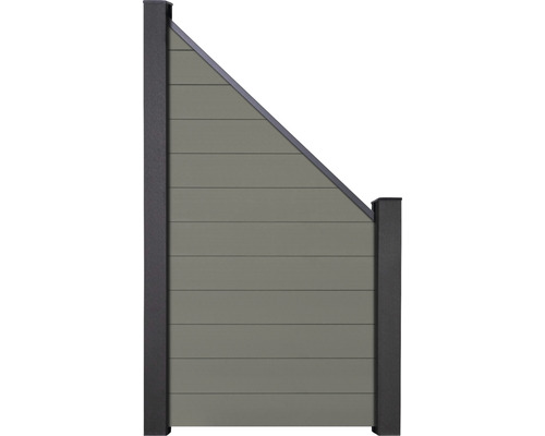 Élément de finition GroJa Flex système d'enfichage sans poteaux 90 x 180 cm gris Clôture de jardin en plastique avec bord supérieur droit et incliné