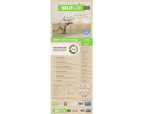 Verpackung der Selit Eco Parkett- und Laminatunterlage, 5 mm stark für 6 Quadratmeter Fläche