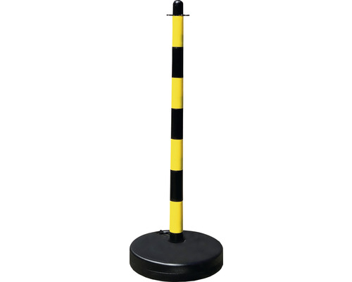 Ensemble de poteaux à chaîne avec chaîne en plastique Ø 40 90 cm noir et jaune base triangulaire, chaîne de délimitation et éléments de raccord, socle rond pouvant être rempli