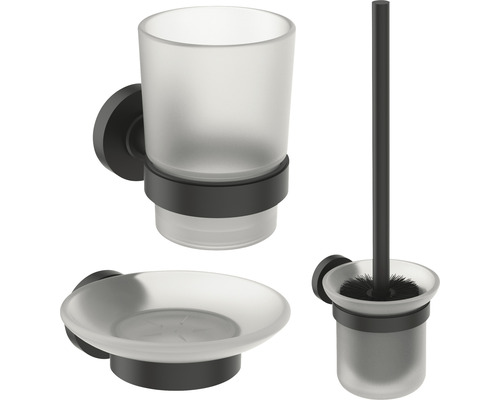 Ensemble de salle de bains Ideal Standard IOM 3 pièces silk black A9245XG Set de salle de bain avec porte-savon, gobelet à brosse à dents et garniture WC