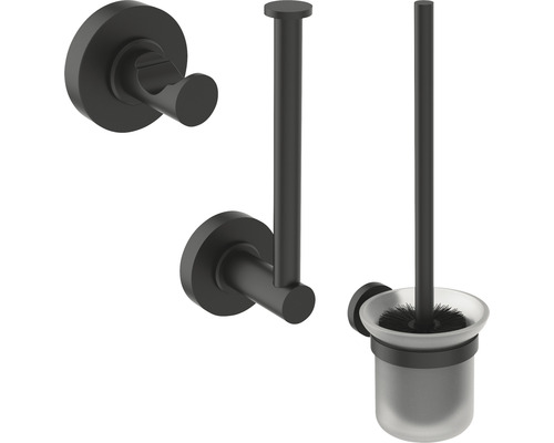 Ensemble de salle de bains Ideal Standard IOM 3 pièces silk black A9246XG Ensemble d''accessoires de toilette comprenant une brosse de toilette, un porte-papier et un crochet pour vêtements