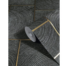 Tapetenrolle mit Baumscheibenmuster und goldenen Linien