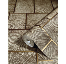 Papier peint avec motif de rondelles de bois et aspect en rouleau