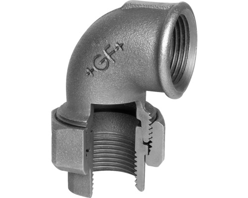 Raccord d'angle vissé à joint conique à 90° en fonte malléable Georg Fischer +GF+ n°96 1 1/4 " FI Raccord d'angle vissé à joint conique à 90° en fonte malléable Georg Fischer +GF+ n°96 1 1/4 " FI