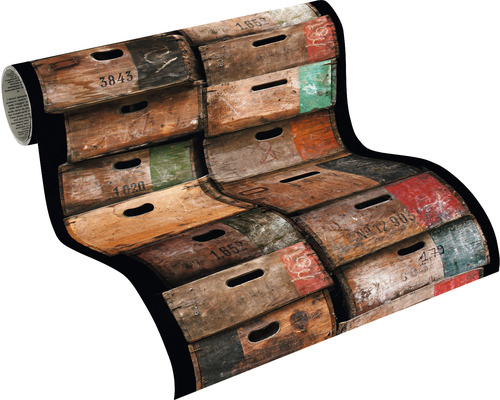 Papier peint avec motif de caisses en bois