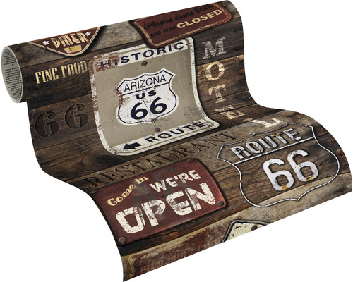 Papier peint avec Route 66 et aspect bois