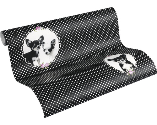 Papier peint à motif à pois et motifs chihuahua