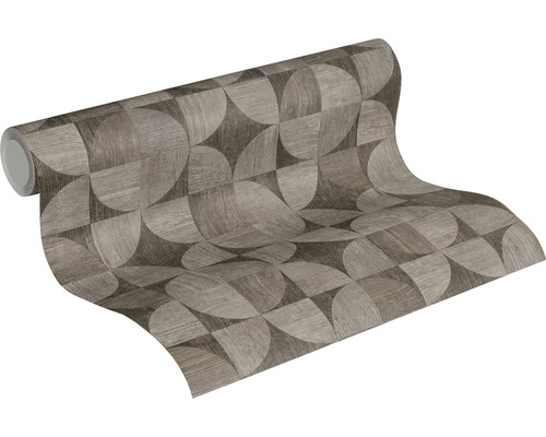 Rouleau de papier peint avec motif géométrique et aspect bois