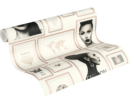 Rouleau de papier peint avec collage photo et motif encadré