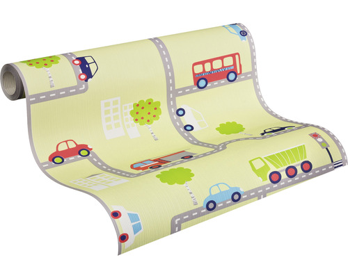 Rouleau de papier peint avec motifs de routes, de véhicules et de ville pour enfants