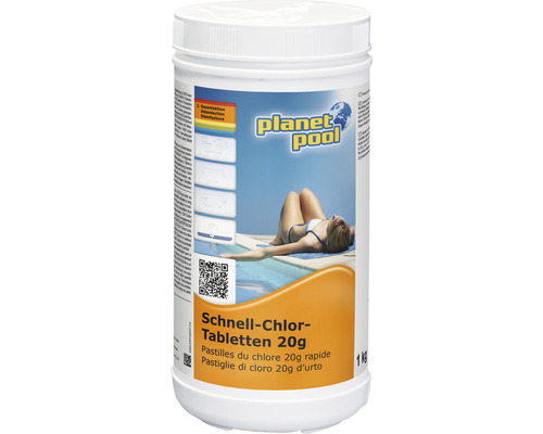 Pastilles de chlore de piscine action rapide Planet Pool 1 kg Planet Pool comprimés de chlore rapide 20 grammes pour le nettoyage de piscine