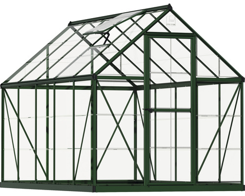 Serre avec cadre en acier et panneaux de verre