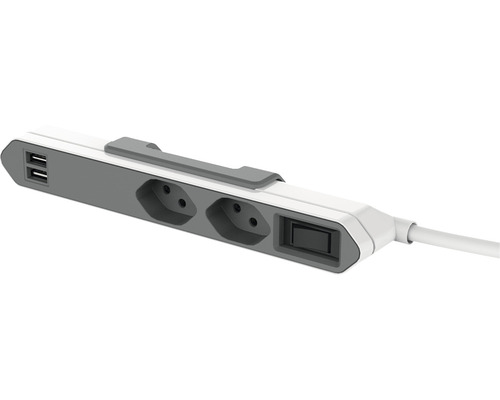 Steckdosenleiste Allocacoc 2 x T13 2 x USB 2.1 A 1.5 m mit Schalter grau weiss