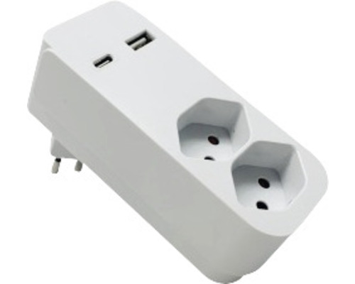 Mehrfachstecker 2 x T13 USB A + C weiss