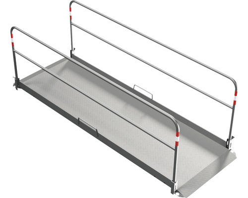 Rollstuhlrampe aus Metall mit Geländer