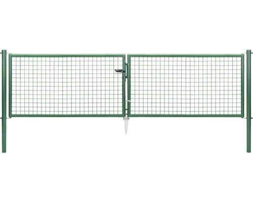 Portail double à grille ondulée ALBERTS 298,8 x 75 cm avec poteau 6 x 6 cm galvanisé vert