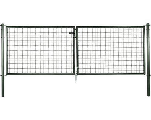 Portail double à grille ondulée ALBERTS 298,8 x 100 cm avec poteau 6 x 6 cm galvanisé vert