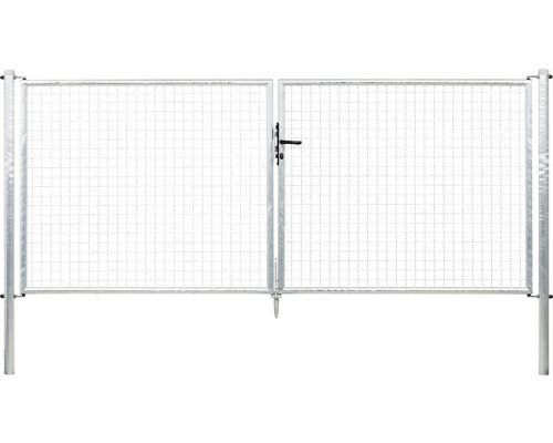 Portail double à grille ondulée ALBERTS 298,8 x 125 cm avec poteau 6 x 6 cm galvanisé à chaud