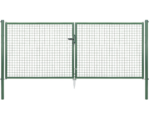 Portail double à grille ondulée ALBERTS 298,8 x 125 cm avec poteau 6 x 6 cm galvanisé vert