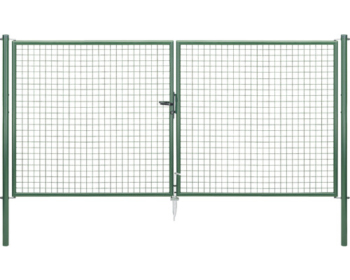 Portail double à grille ondulée ALBERTS 298,8 x 150 cm avec poteau 6 x 6 cm galvanisé vert