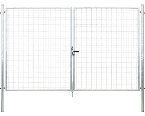 Portail double à grille ondulée ALBERTS 304,4 x 200 cm avec poteau 7,6 x 7,6 cm galvanisé à chaud